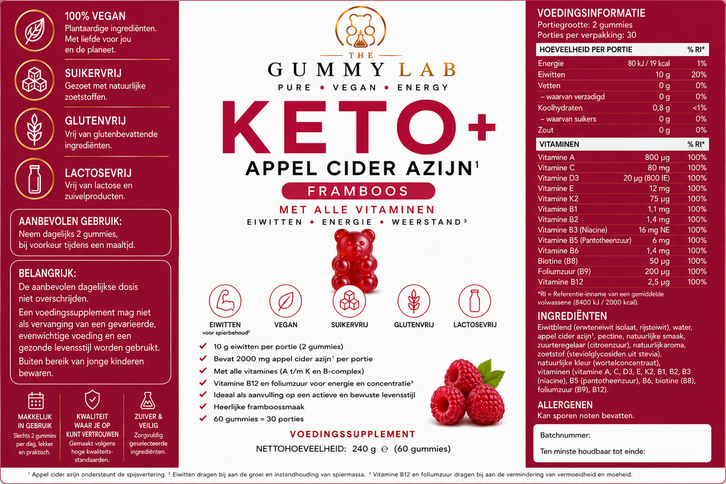 KETO+ Apple Cider Vinegar Gummies Framboos