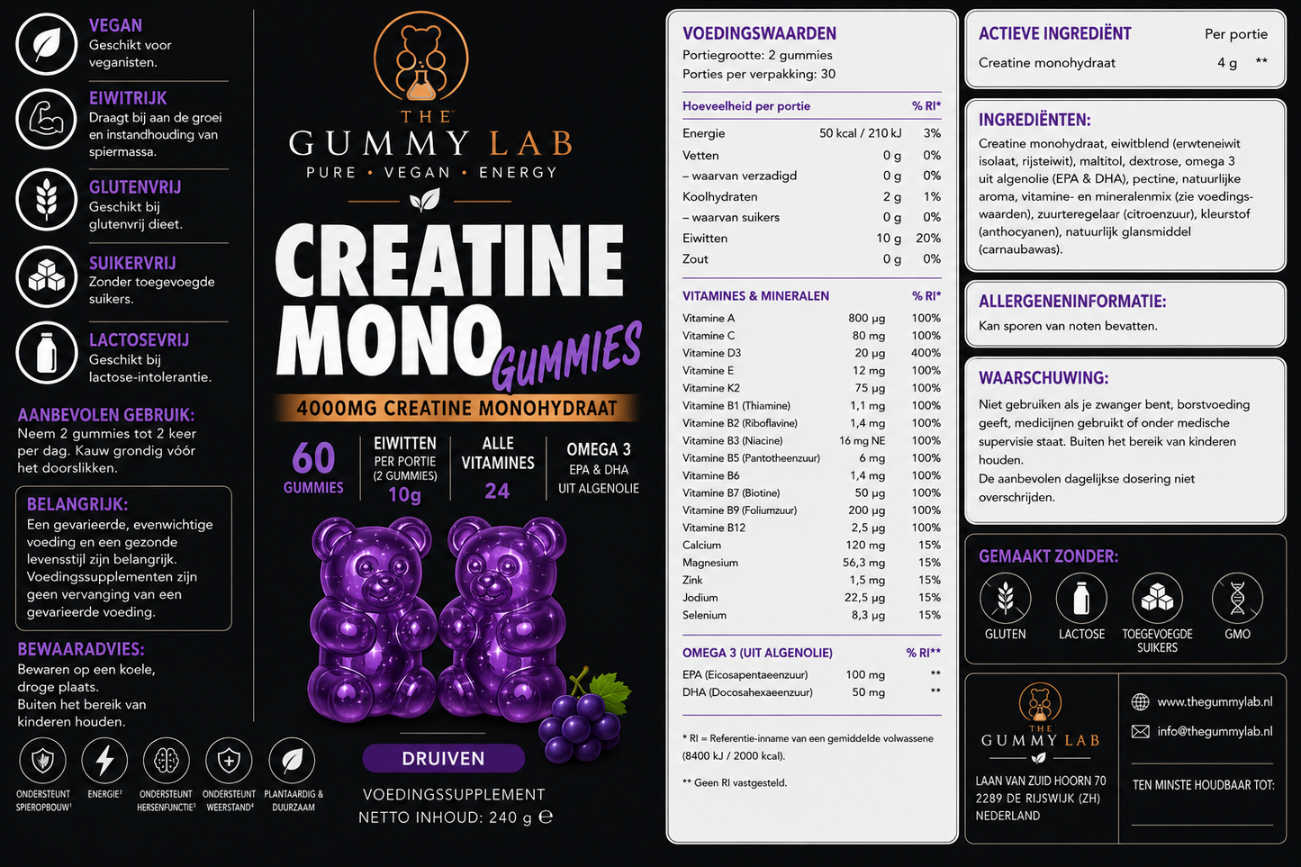 Creatine Mono 4.000 MG Gummies Druiven🍇
