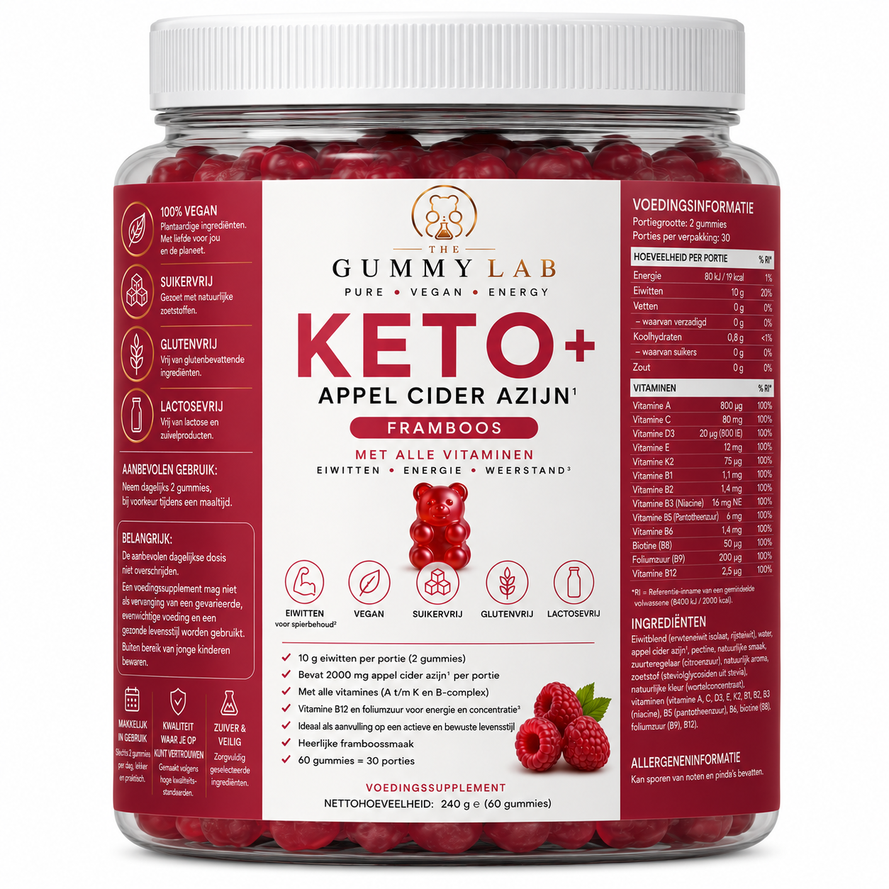 KETO+ Apple Cider Vinegar Gummies Framboos